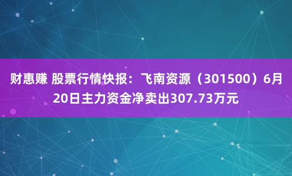 财惠赚 股票行情快报：飞南资源（301500）6月20日主力资金净卖出307.73万元